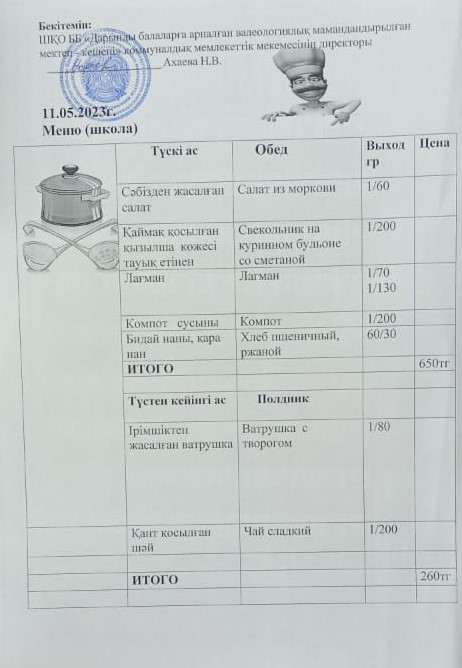 Меню на 11.05.2023г