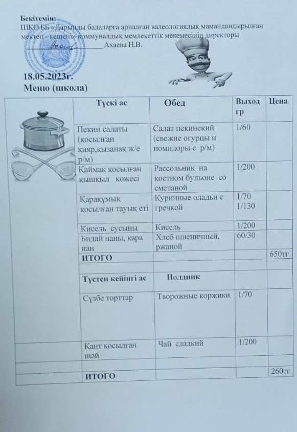 Меню на 18.05.2023г