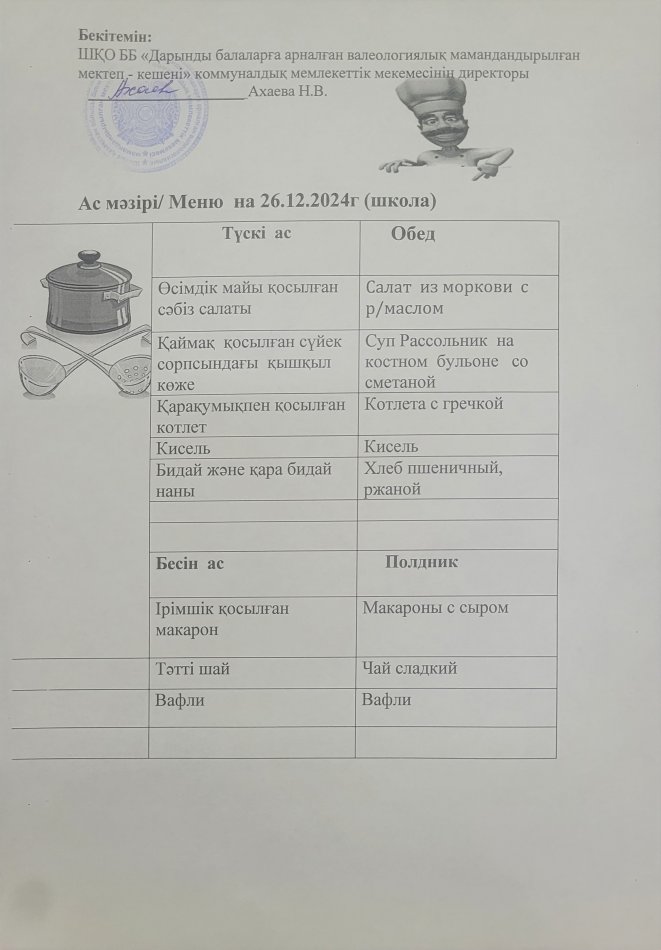 Меню на 26.12.2024г