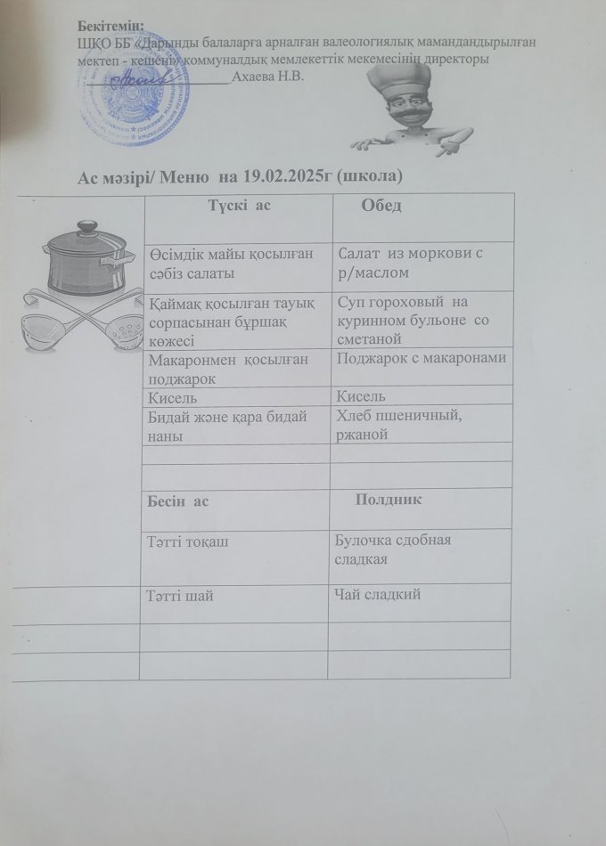 Меню на 19.02.2025г