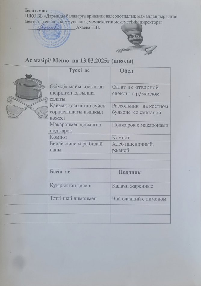 Меню на 13.03.2025г