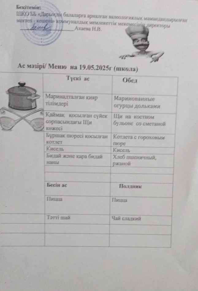 Меню на 19.05.2025г